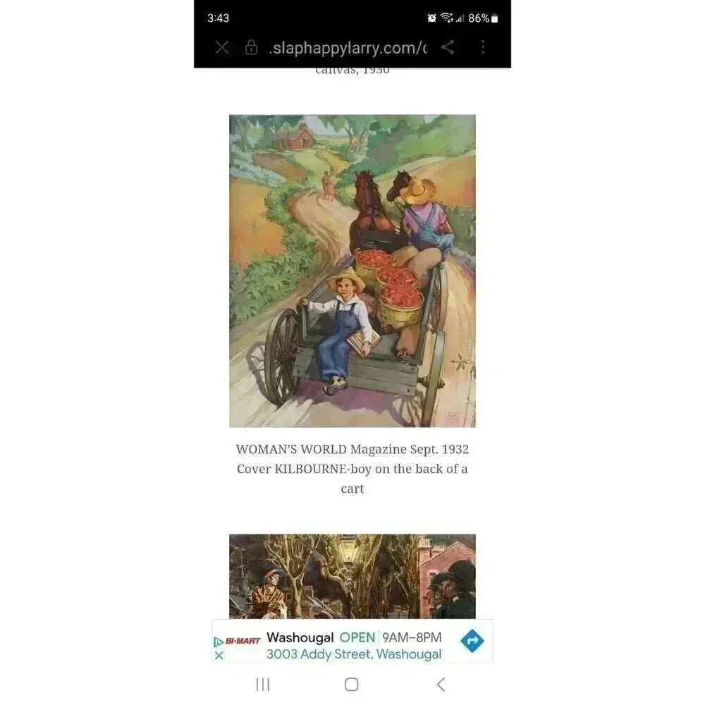 Boy on back of cart‎ art from Womens world magazing 1932 Framed